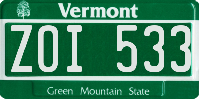 VT license plate ZOI533