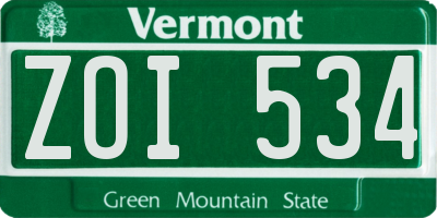 VT license plate ZOI534