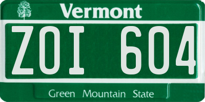 VT license plate ZOI604