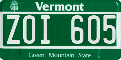 VT license plate ZOI605
