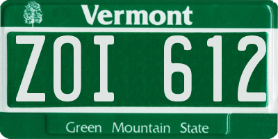 VT license plate ZOI612