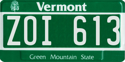 VT license plate ZOI613