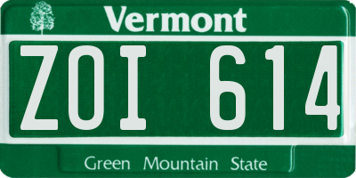 VT license plate ZOI614