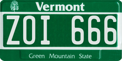 VT license plate ZOI666