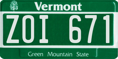 VT license plate ZOI671