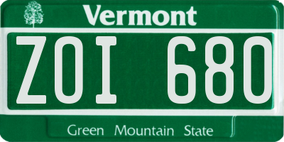 VT license plate ZOI680