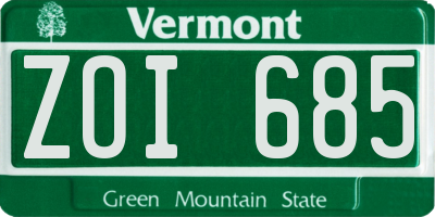 VT license plate ZOI685