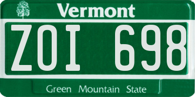 VT license plate ZOI698