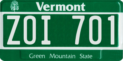VT license plate ZOI701