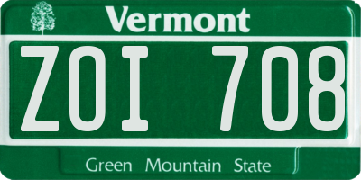 VT license plate ZOI708