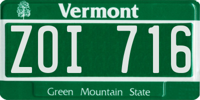VT license plate ZOI716