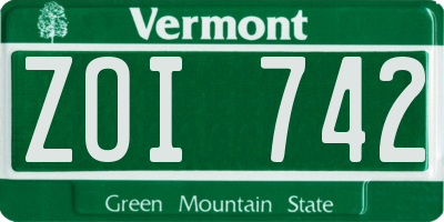 VT license plate ZOI742