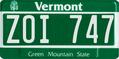 VT license plate ZOI747