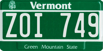 VT license plate ZOI749