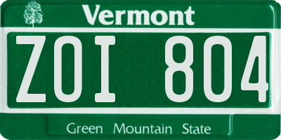 VT license plate ZOI804