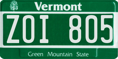 VT license plate ZOI805