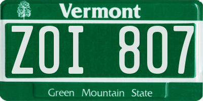 VT license plate ZOI807