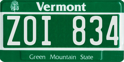 VT license plate ZOI834