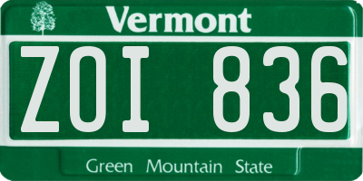 VT license plate ZOI836
