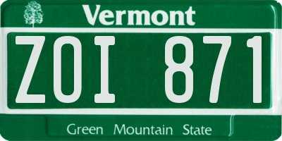 VT license plate ZOI871