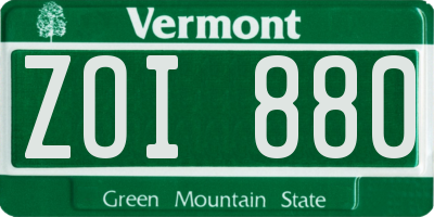 VT license plate ZOI880