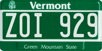 VT license plate ZOI929