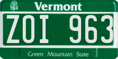 VT license plate ZOI963