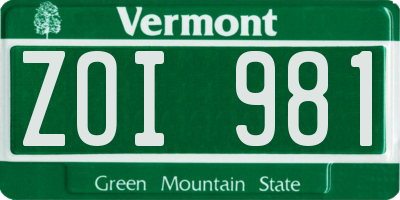 VT license plate ZOI981