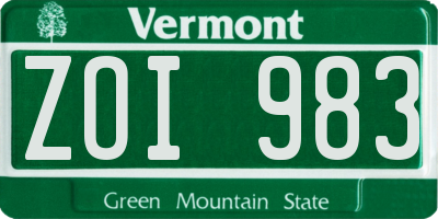 VT license plate ZOI983