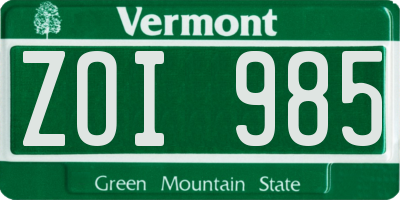 VT license plate ZOI985