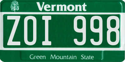VT license plate ZOI998