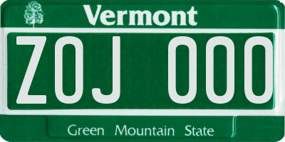VT license plate ZOJ000