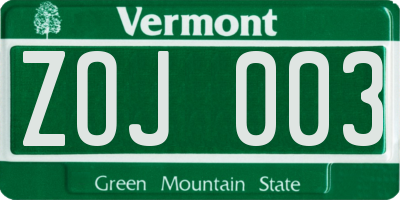 VT license plate ZOJ003