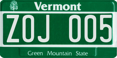 VT license plate ZOJ005