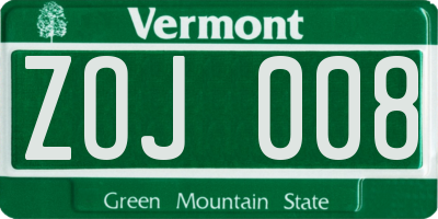 VT license plate ZOJ008