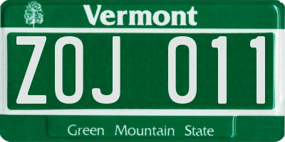 VT license plate ZOJ011