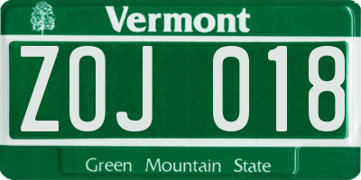 VT license plate ZOJ018