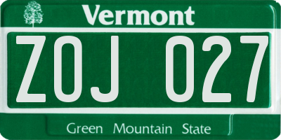VT license plate ZOJ027