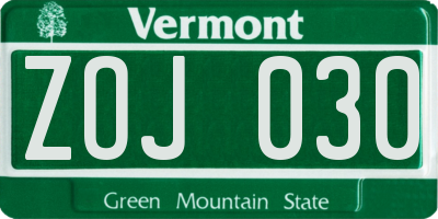 VT license plate ZOJ030