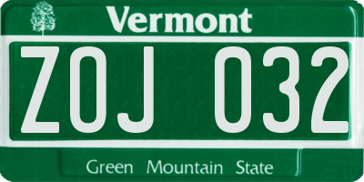 VT license plate ZOJ032