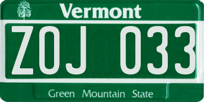 VT license plate ZOJ033