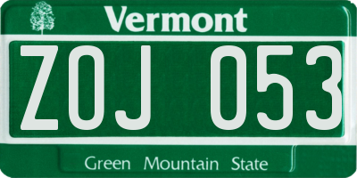 VT license plate ZOJ053