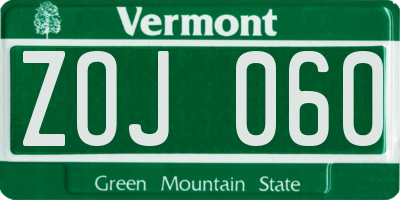 VT license plate ZOJ060