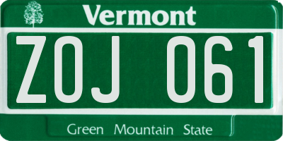 VT license plate ZOJ061