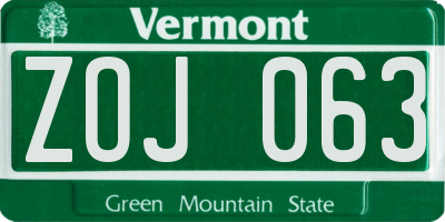VT license plate ZOJ063