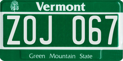 VT license plate ZOJ067
