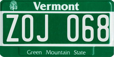 VT license plate ZOJ068