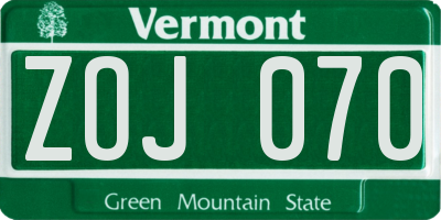 VT license plate ZOJ070