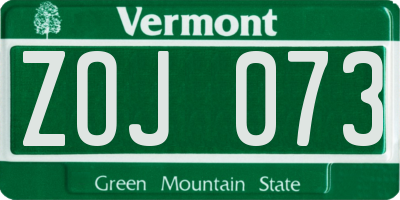 VT license plate ZOJ073