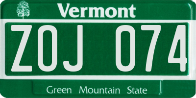 VT license plate ZOJ074